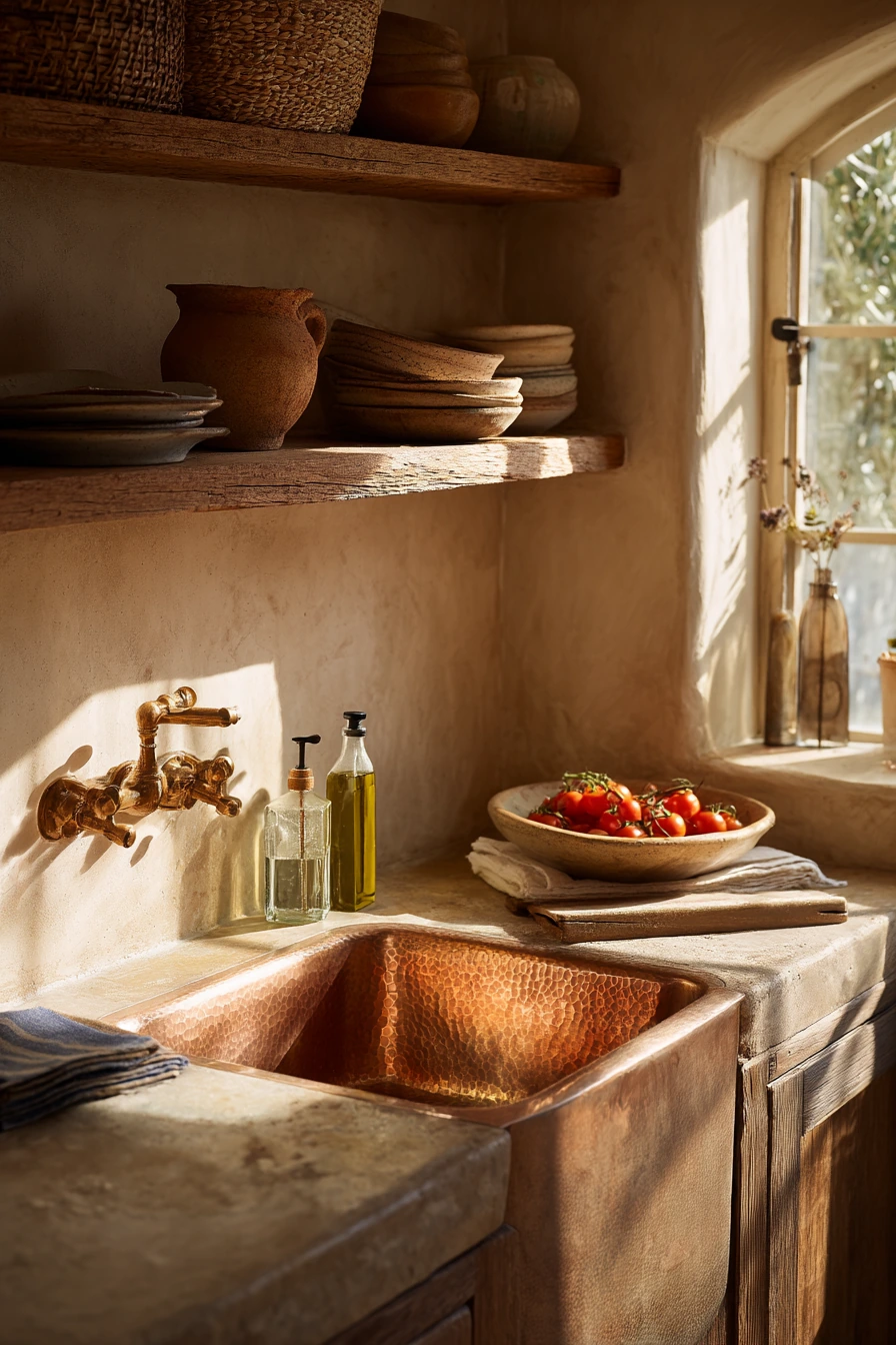 Mediterranean-Inspired Kitchen With Aged Copper