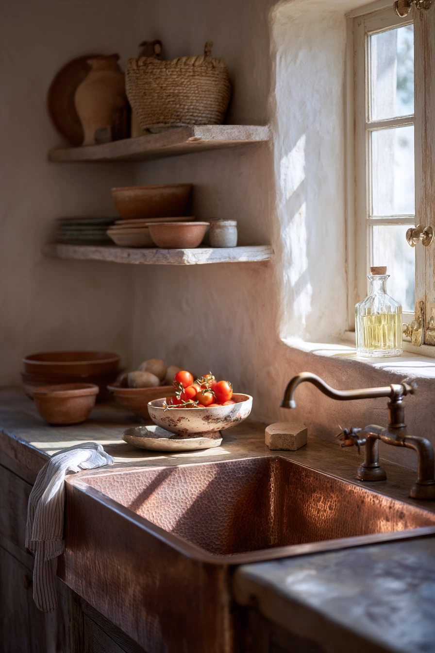 Mediterranean-Inspired Kitchen With Aged Copper