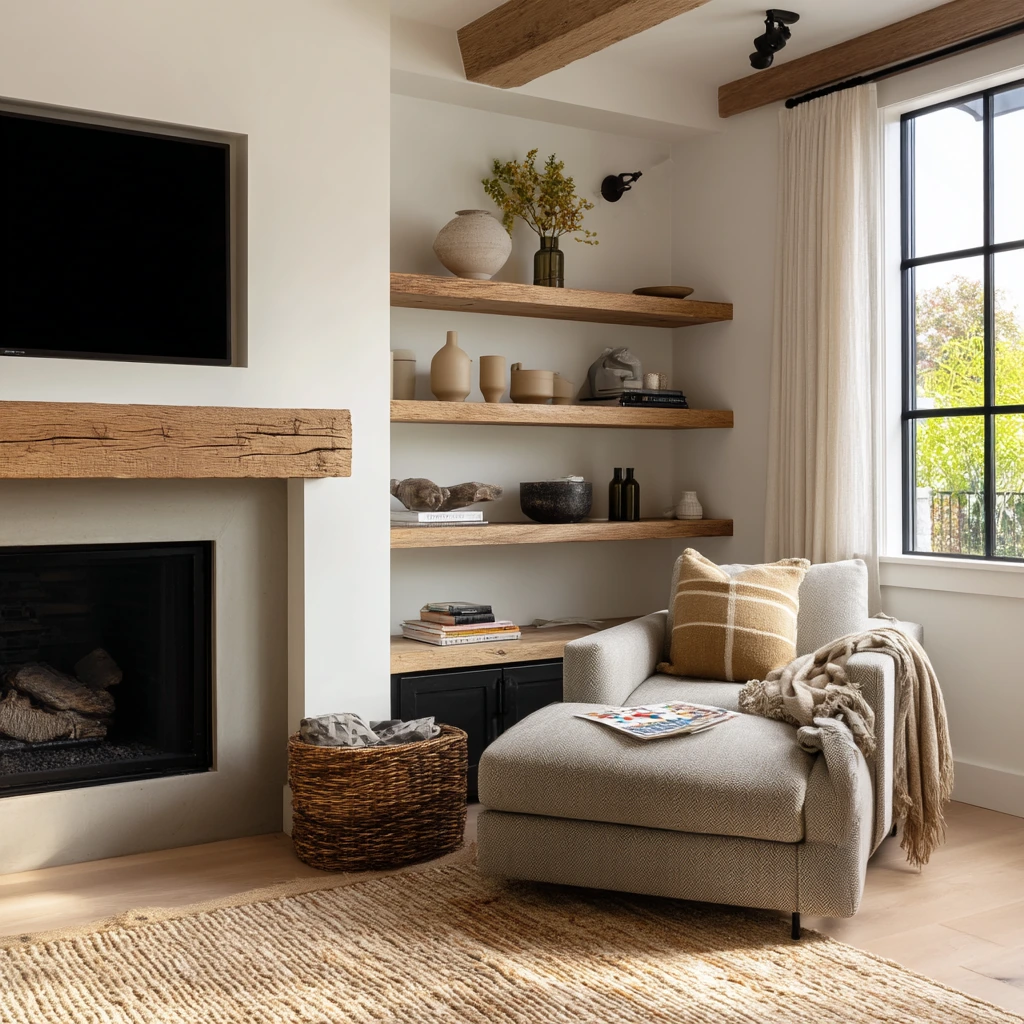 Modern Farmhouse Corner Hearth with TV