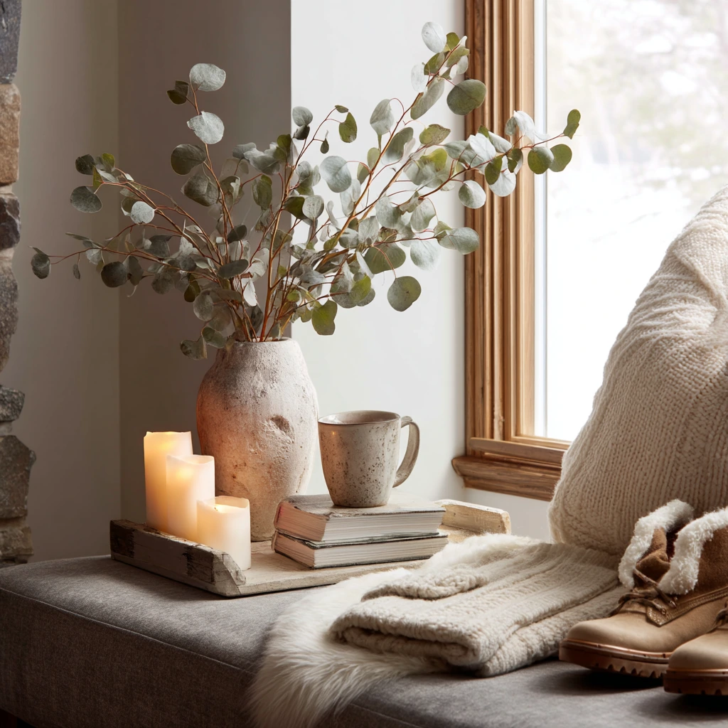 Winter Corner Fireplace Decor Moment