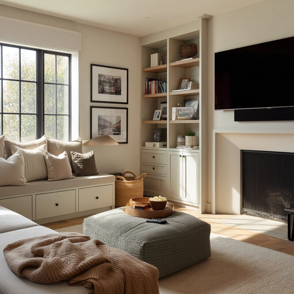 Entertainment Wall with Corner Fireplace