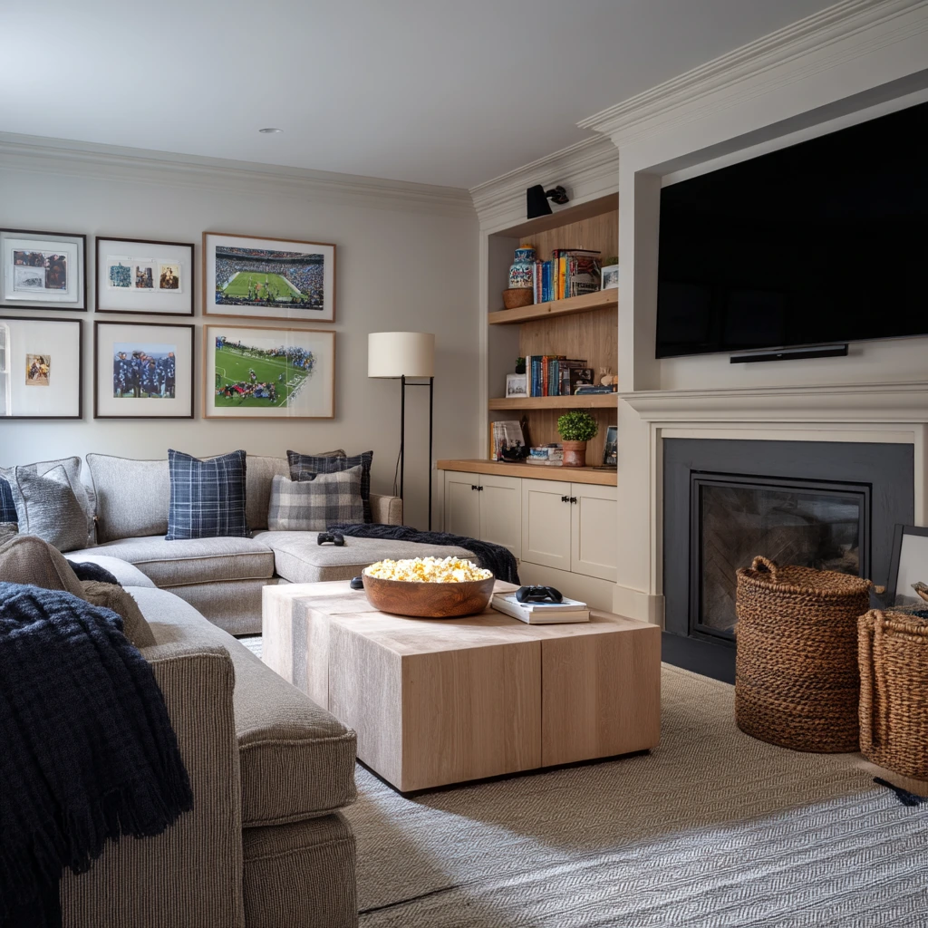 Entertainment Wall with Corner Fireplace