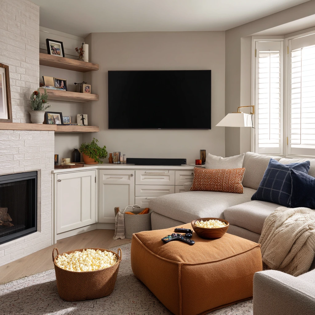 Entertainment Wall with Corner Fireplace