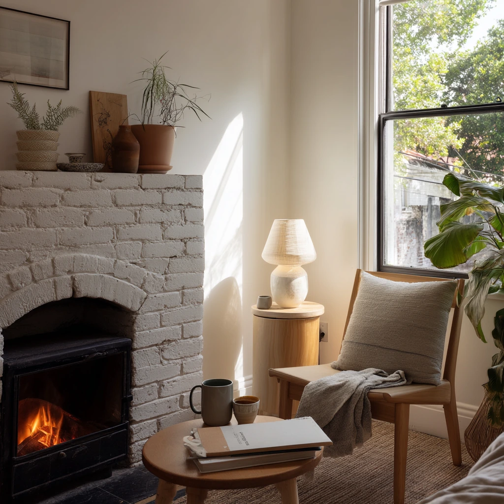 Small Apartment Corner Fireplace Nook