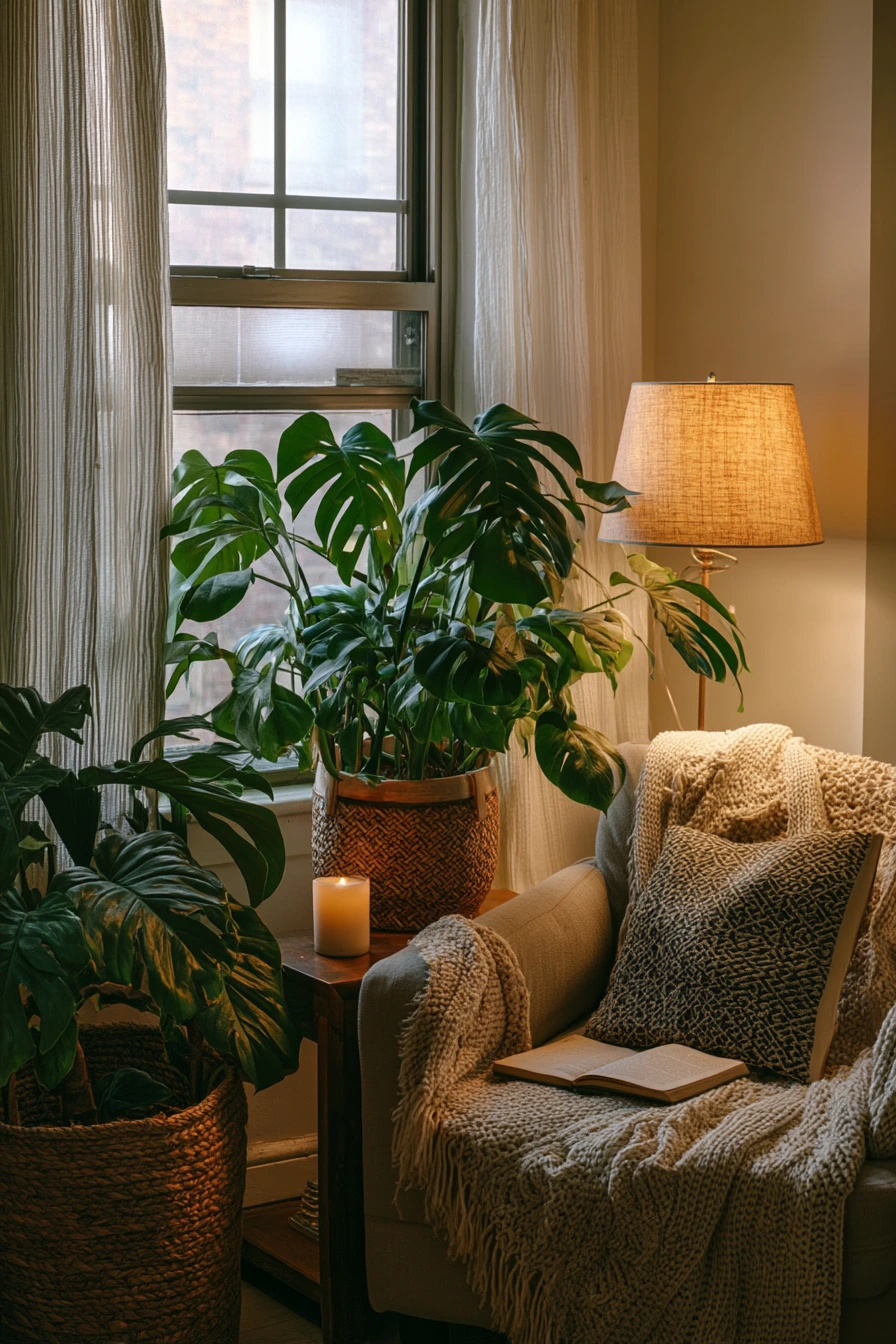 Apartment Living Room Corner with Tall Pots