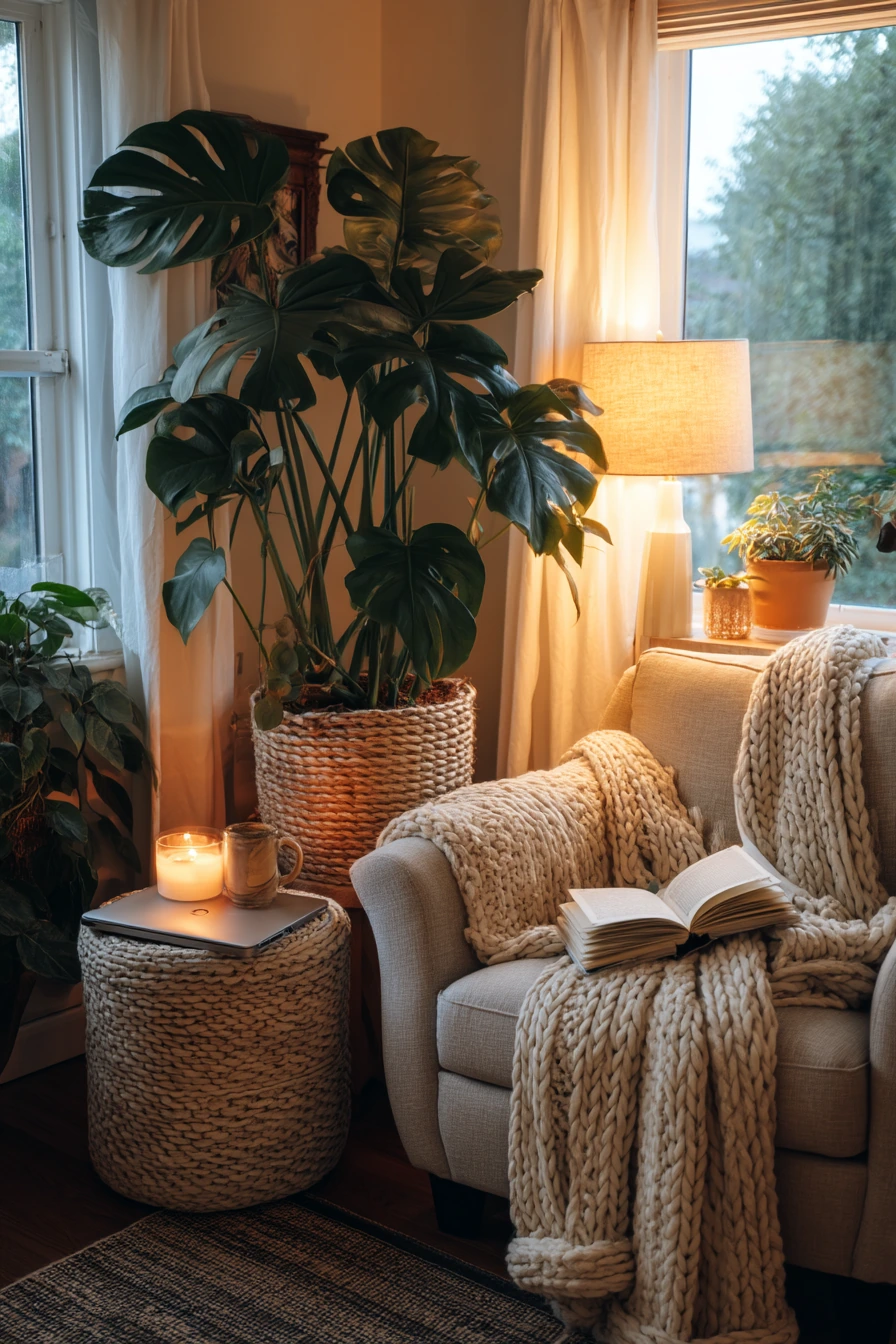 Apartment Living Room Corner with Tall Pots