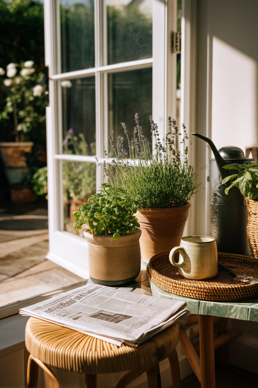 Morning Coffee Corner with Indoor-Outdoor Pots