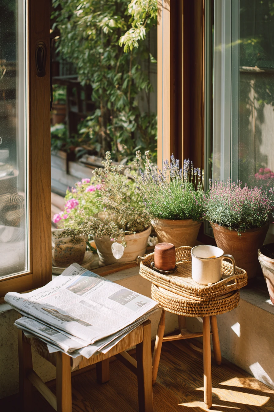 Morning Coffee Corner with Indoor-Outdoor Pots
