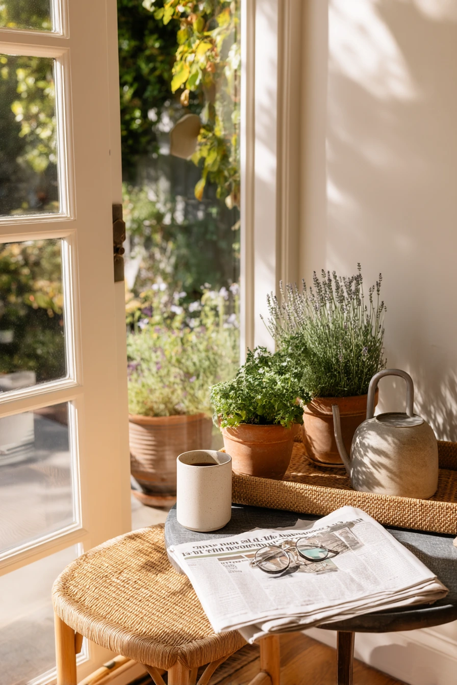 Morning Coffee Corner with Indoor-Outdoor Pots