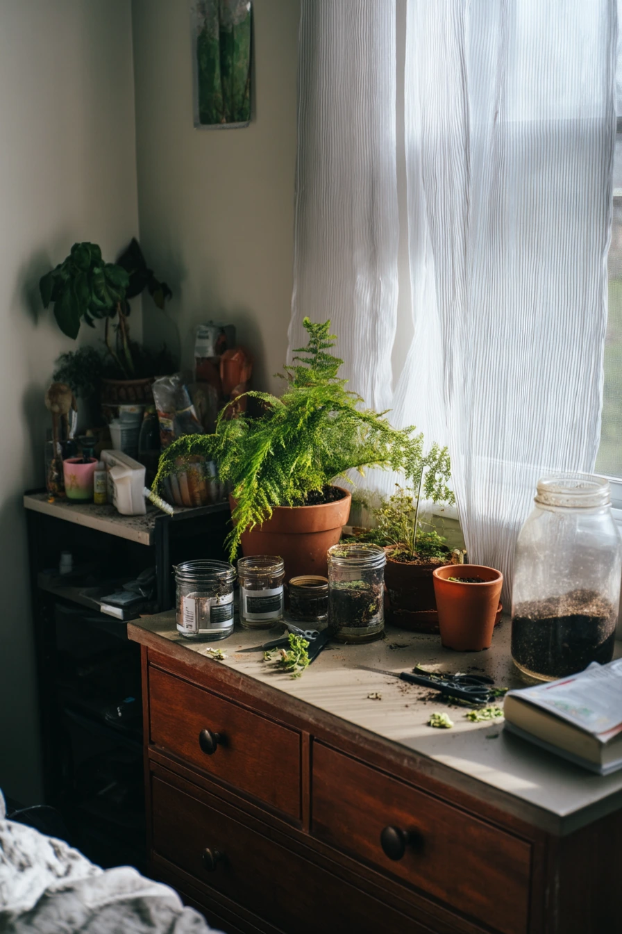 DIY Pot Mix Corner in a Compact Bedroom Nook