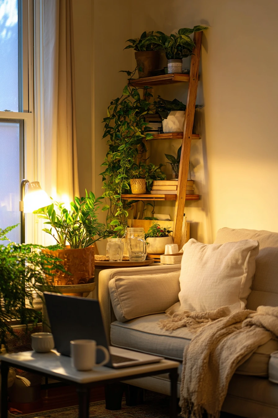 Warm Lamp Corner Garden in a Studio Apartment