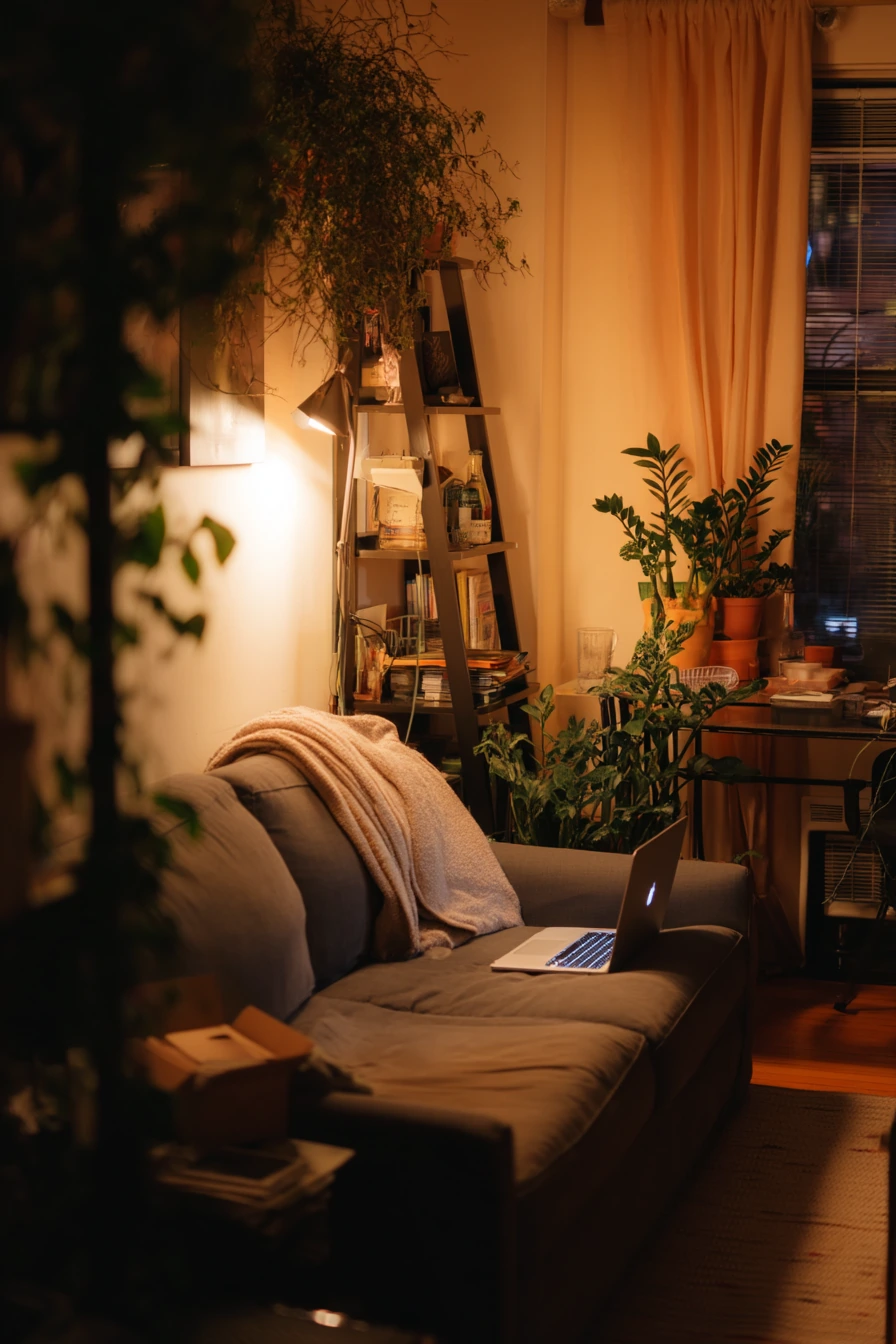 Warm Lamp Corner Garden in a Studio Apartment