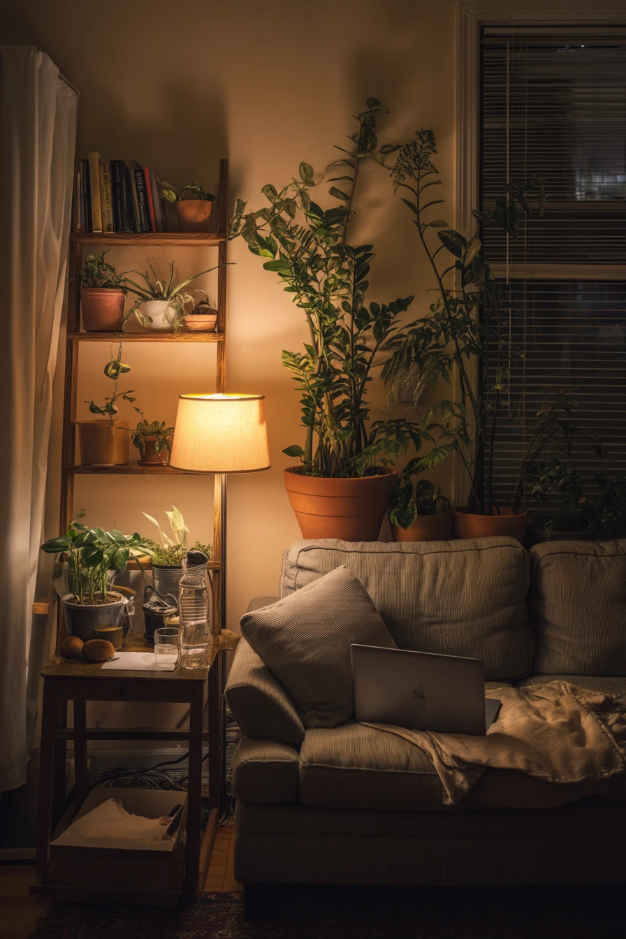 Warm Lamp Corner Garden in a Studio Apartment
