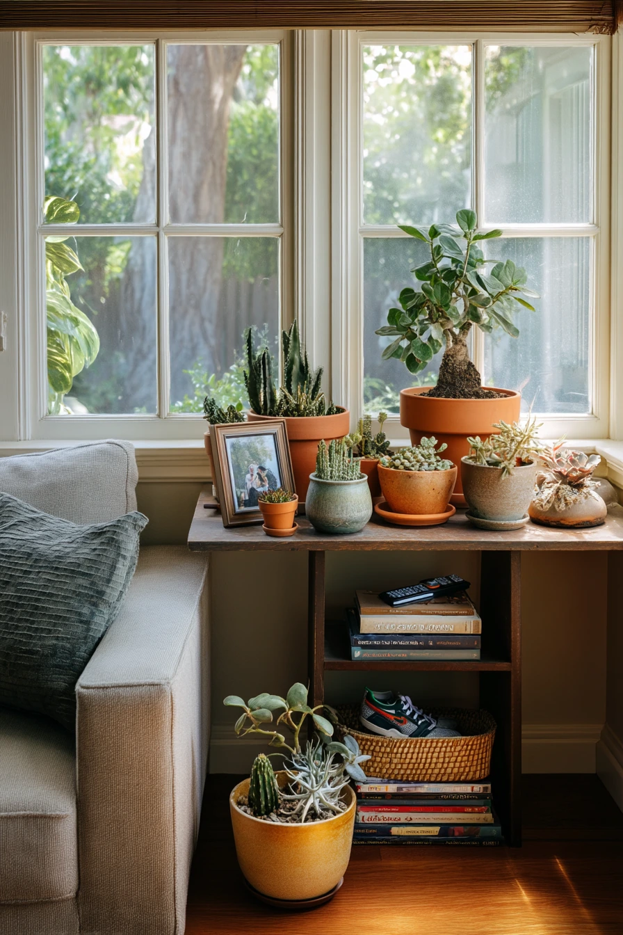 Front Room Corner Garden with Collected Pots