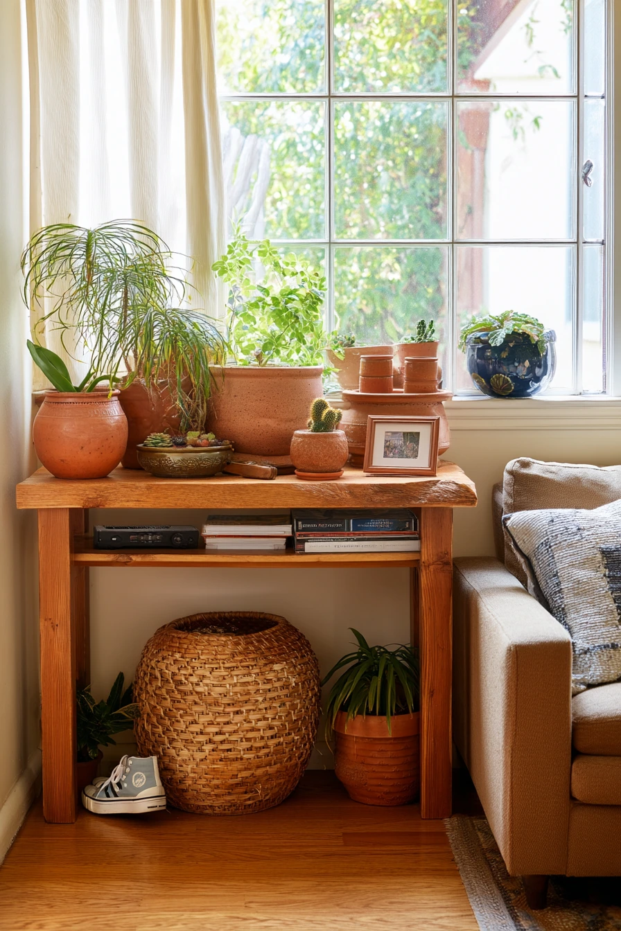 Front Room Corner Garden with Collected Pots
