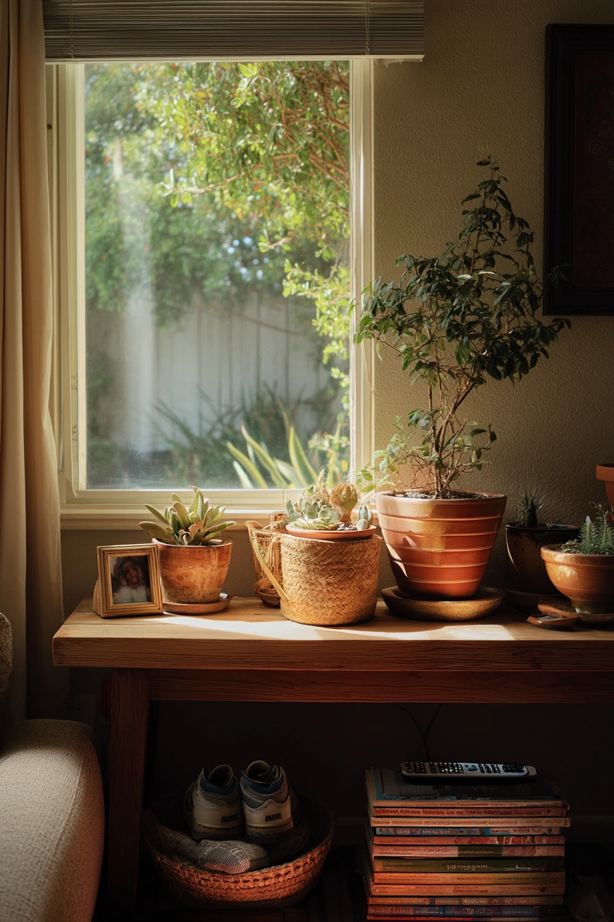Front Room Corner Garden with Collected Pots