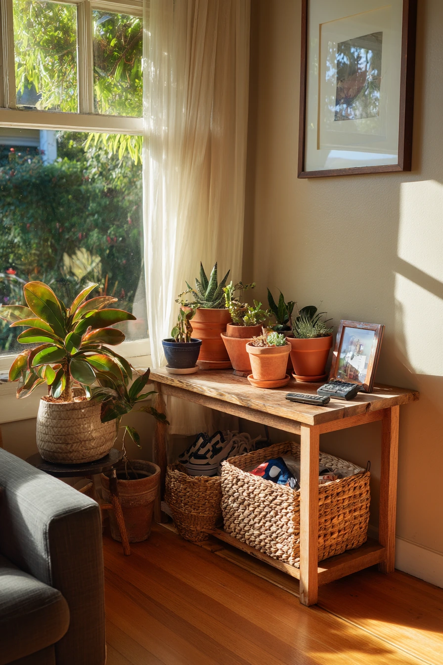 Front Room Corner Garden with Collected Pots
