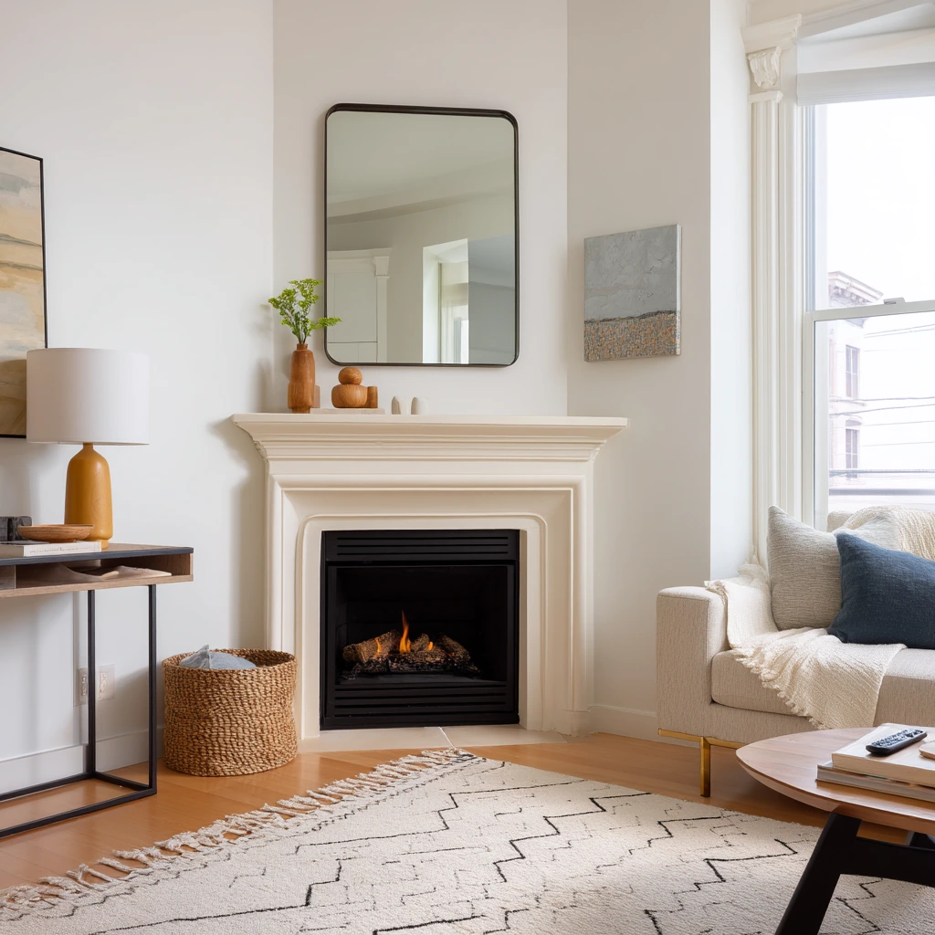 Renter-Friendly Corner Fireplace Styling Idea