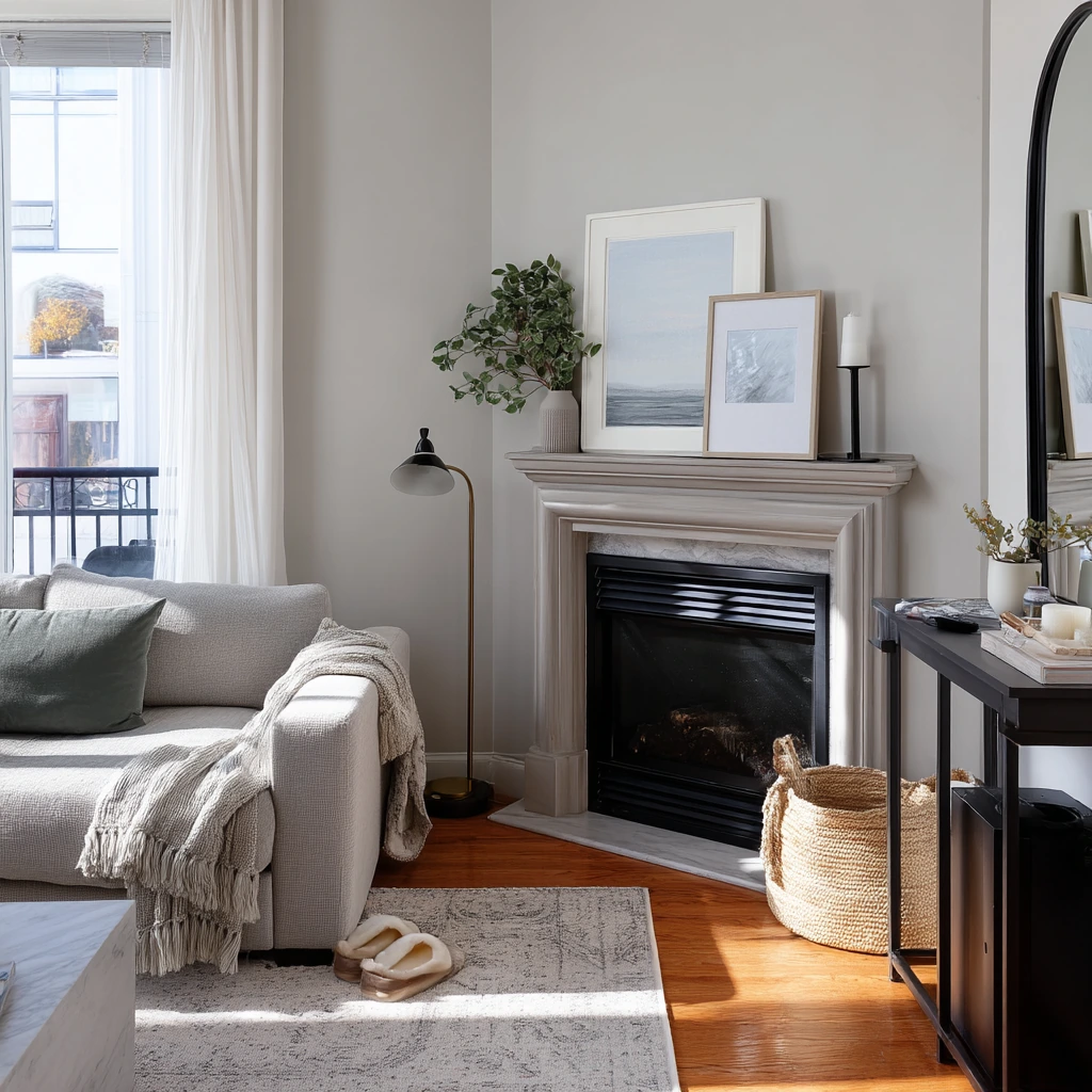 Renter-Friendly Corner Fireplace Styling Idea