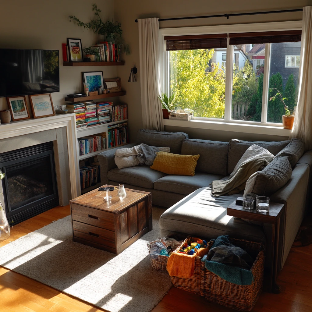Family Room Corner Fireplace with Everyday Comfort