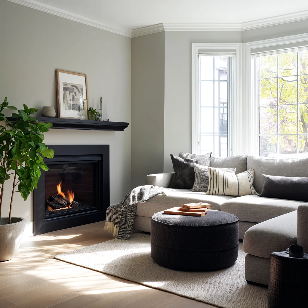 Contemporary Corner Fireplace in a Clean Family Home