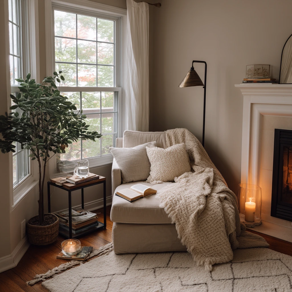 Reading Nook Corner Fireplace for Quiet Evenings