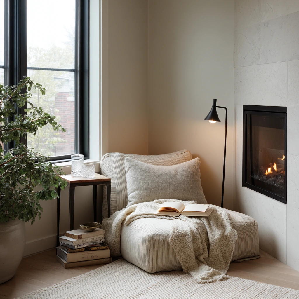 Reading Nook Corner Fireplace for Quiet Evenings