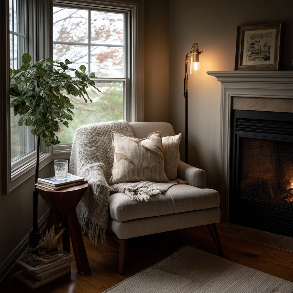 Reading Nook Corner Fireplace for Quiet Evenings