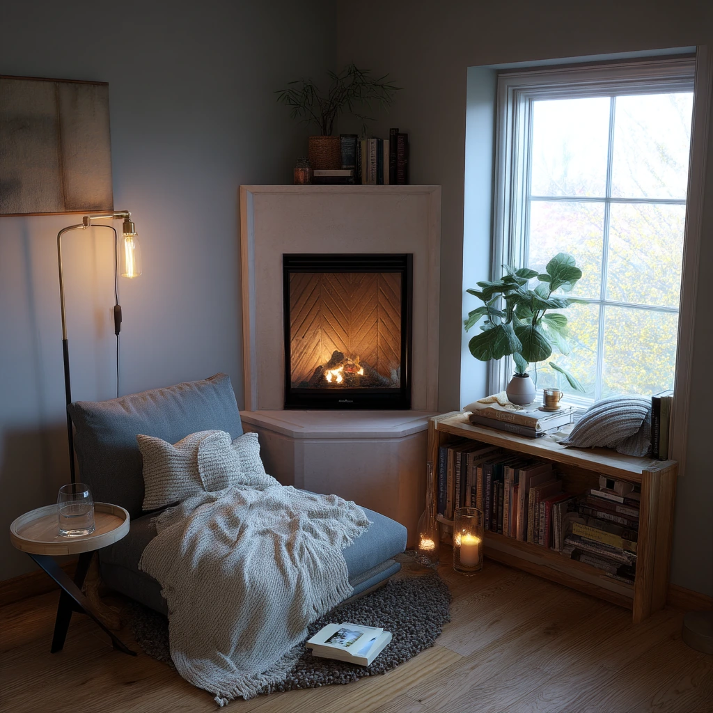 Reading Nook Corner Fireplace for Quiet Evenings