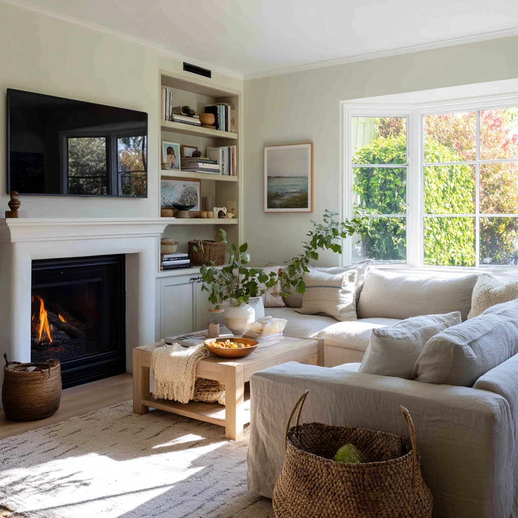 Family Room Corner Fireplace with Everyday Comfort