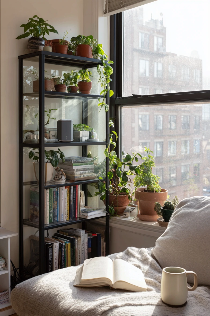 1. Small Apartment Corner Greenhouse Nook