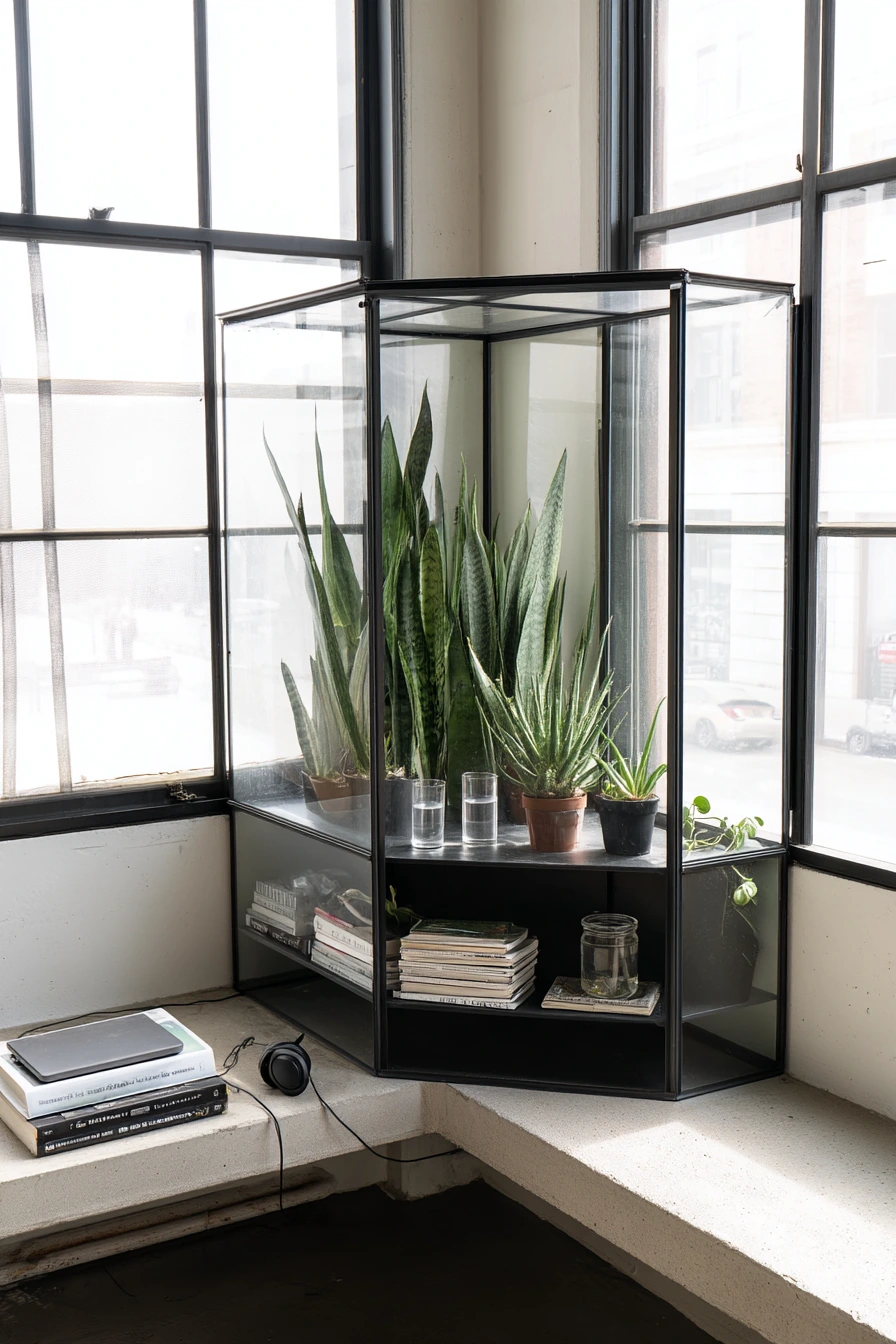 8. Minimal Corner Greenhouse in a Studio Loft