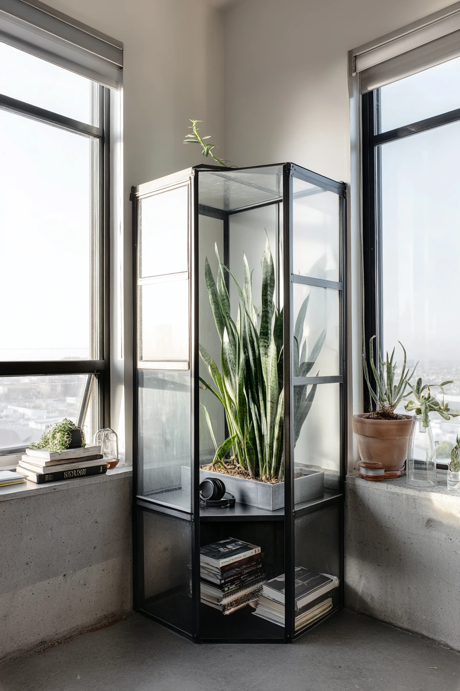 8. Minimal Corner Greenhouse in a Studio Loft