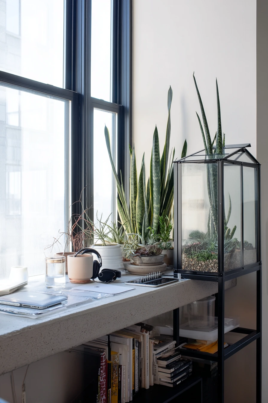 8. Minimal Corner Greenhouse in a Studio Loft