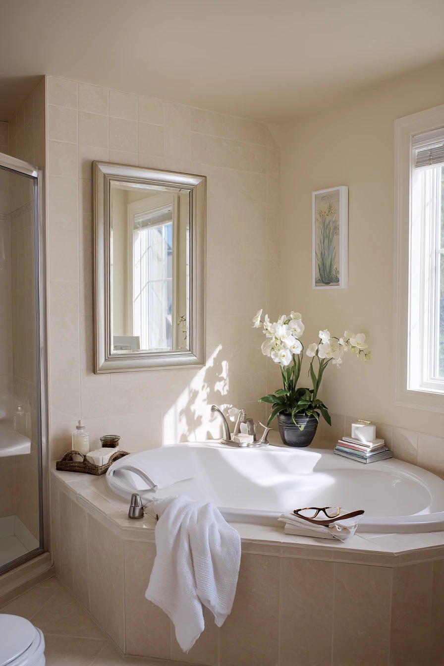 Elegant Guest Bath Corner Tub