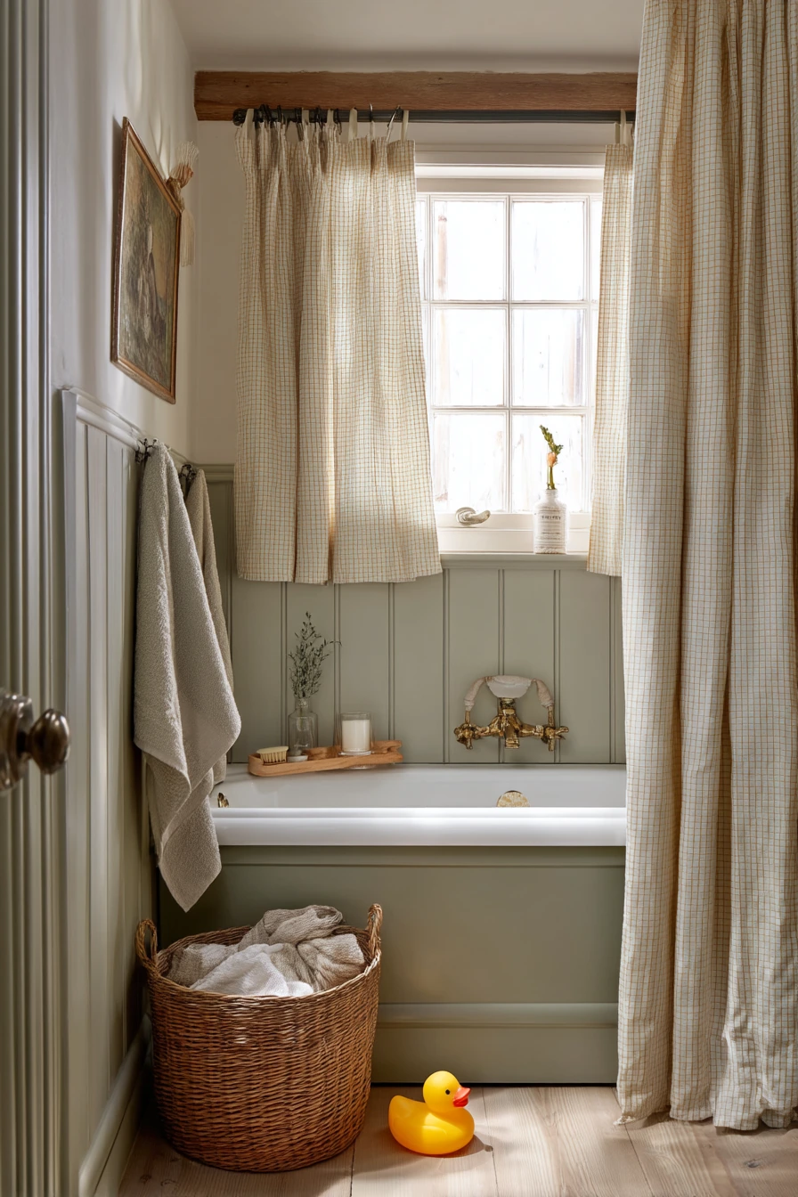 Sunlit Family Bath with Gingham Warmth