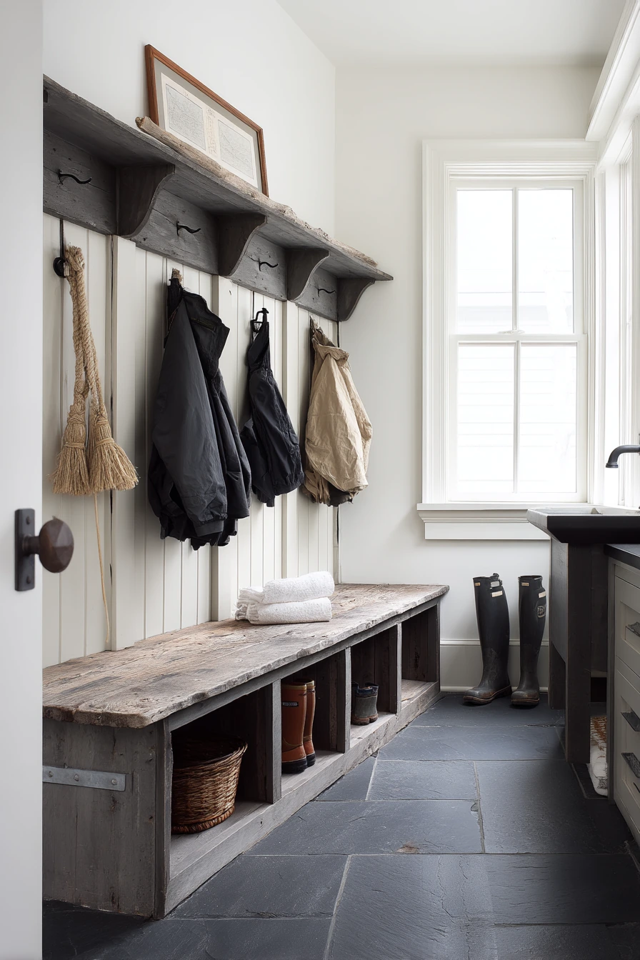 Rustic Mudroom-Bath for a Busy Household