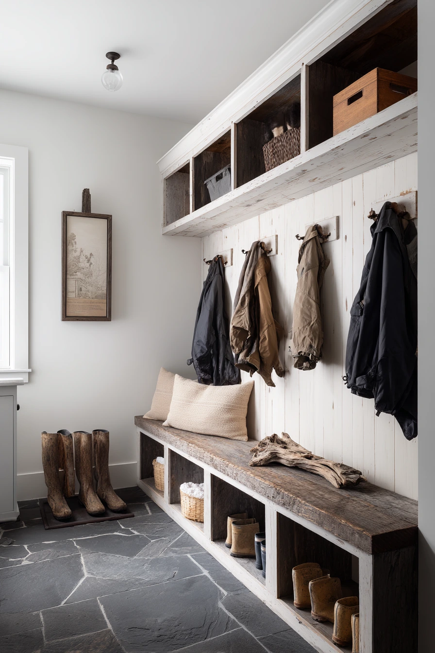 Rustic Mudroom-Bath for a Busy Household