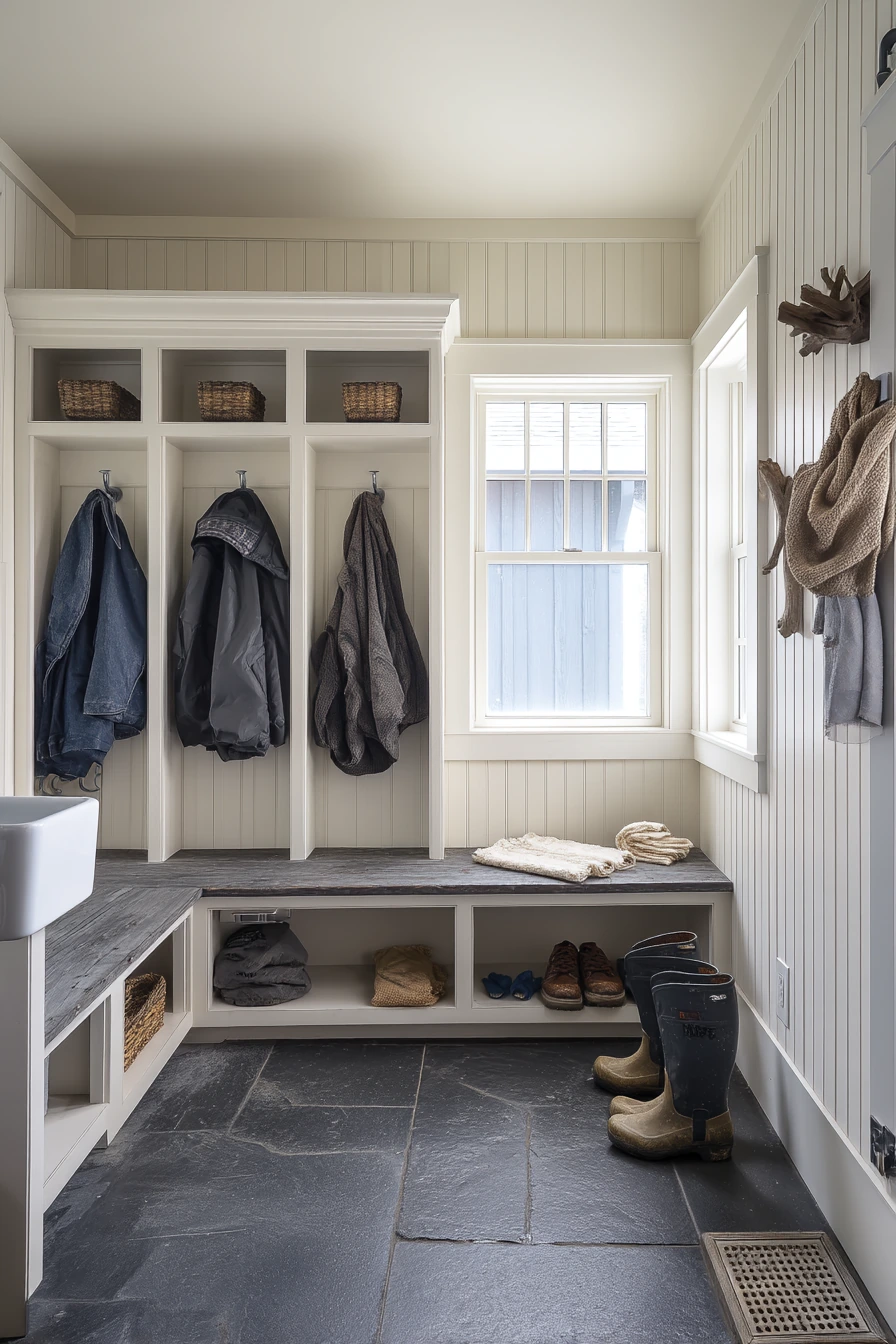 Rustic Mudroom-Bath for a Busy Household