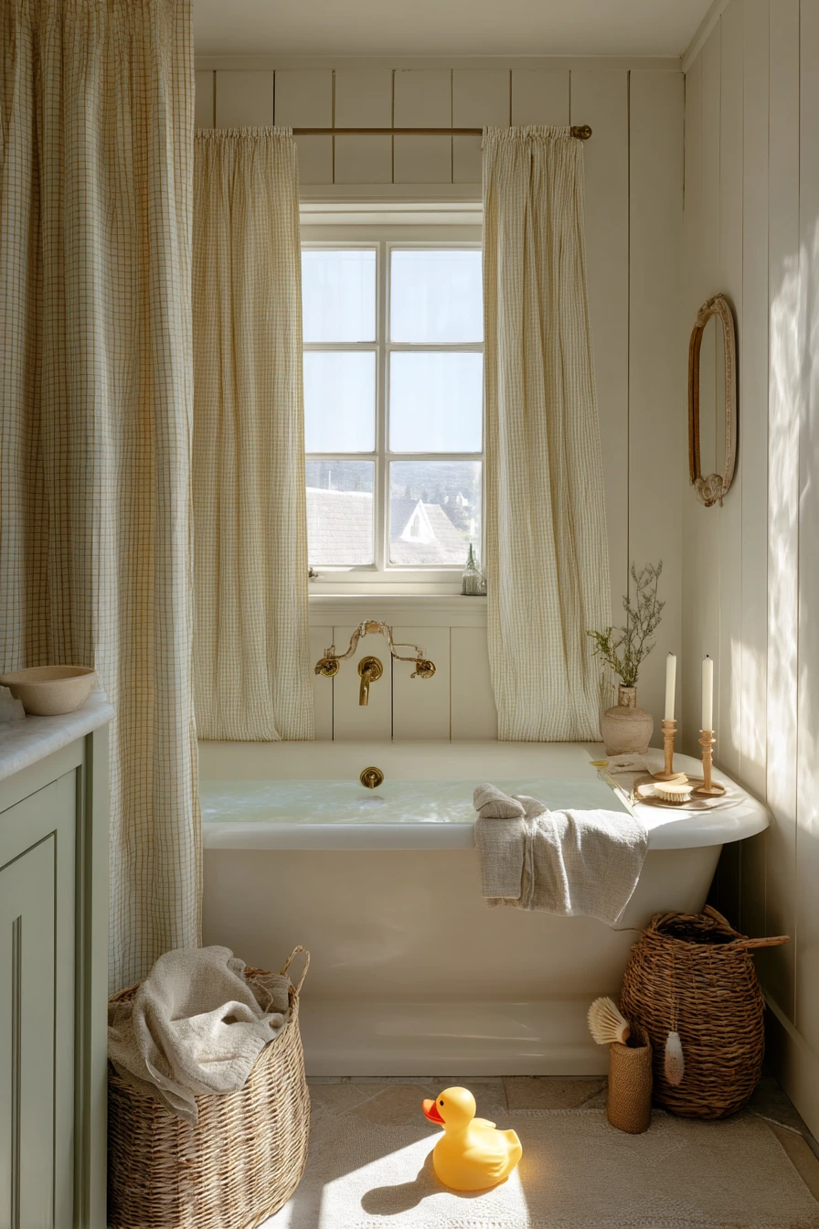 Sunlit Family Bath with Gingham Warmth