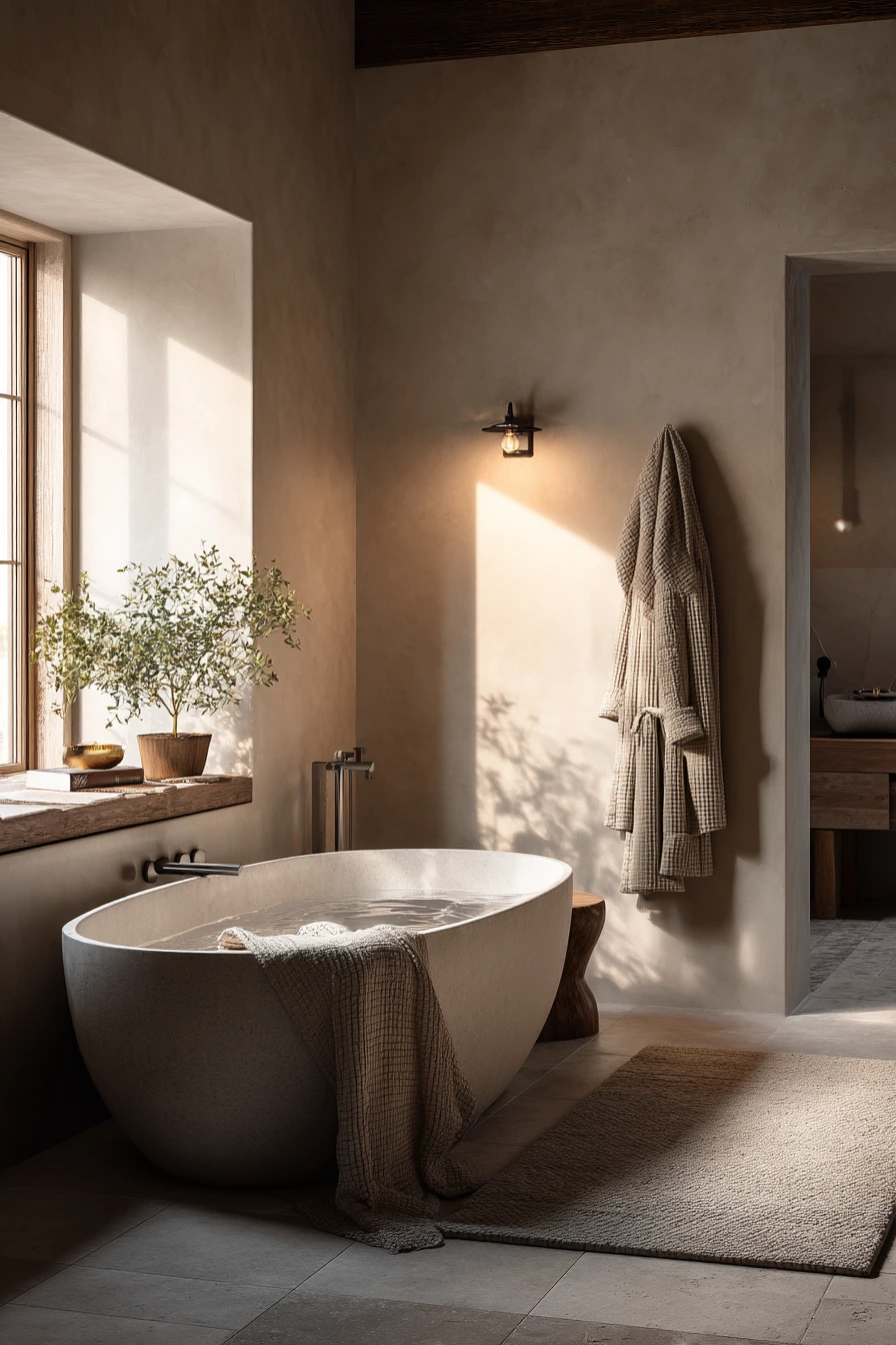 Soft Neutral Spa Bath in a Farmhouse Ensuite