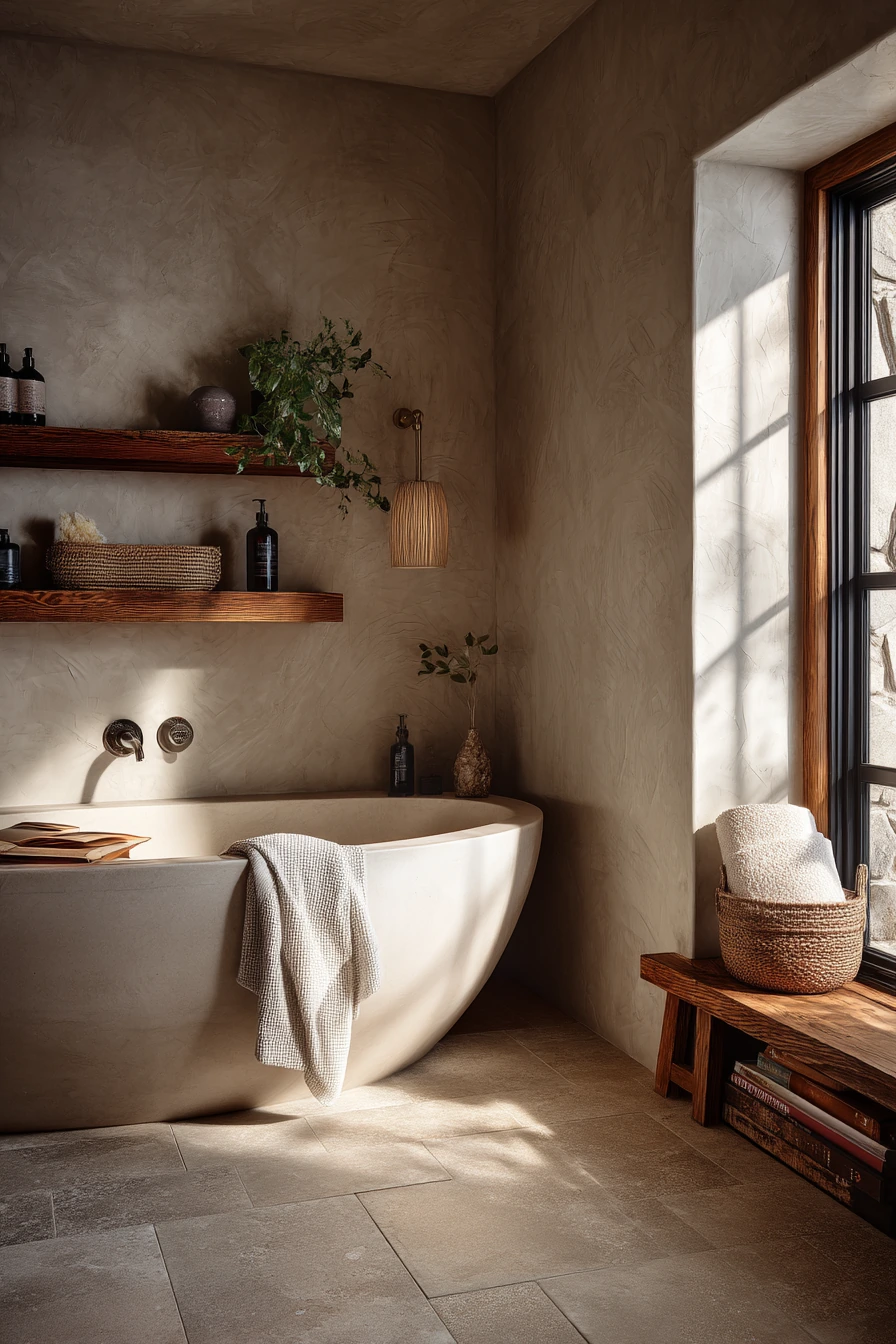Soft Neutral Spa Bath in a Farmhouse Ensuite