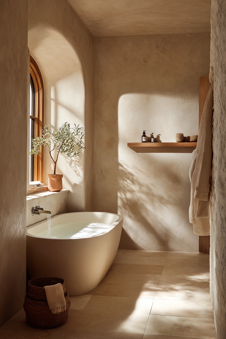 Soft Neutral Spa Bath in a Farmhouse Ensuite