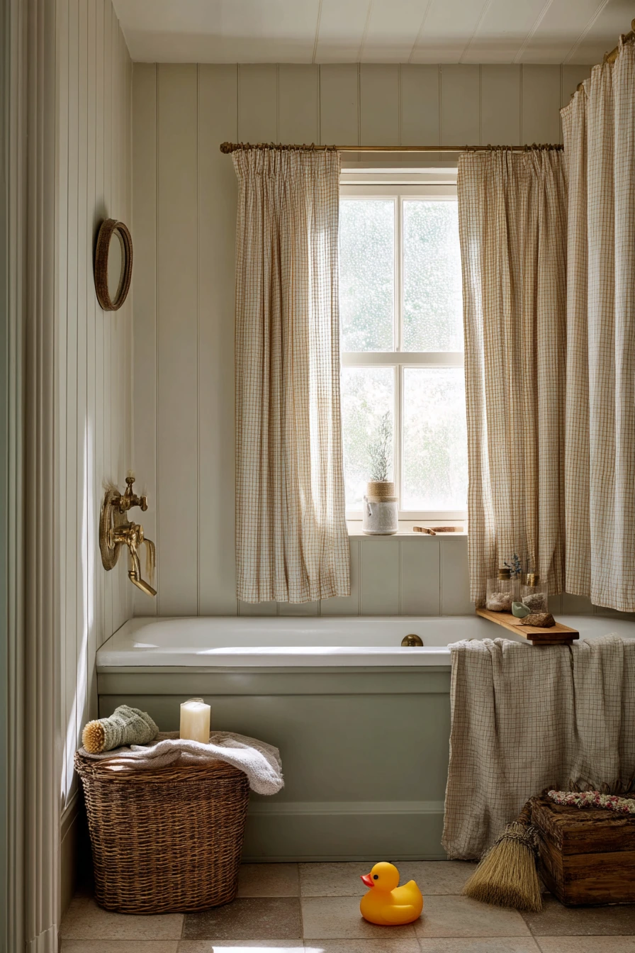 Sunlit Family Bath with Gingham Warmth
