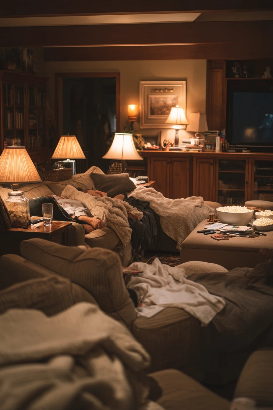 Family Movie Night in a Cozy Country Den