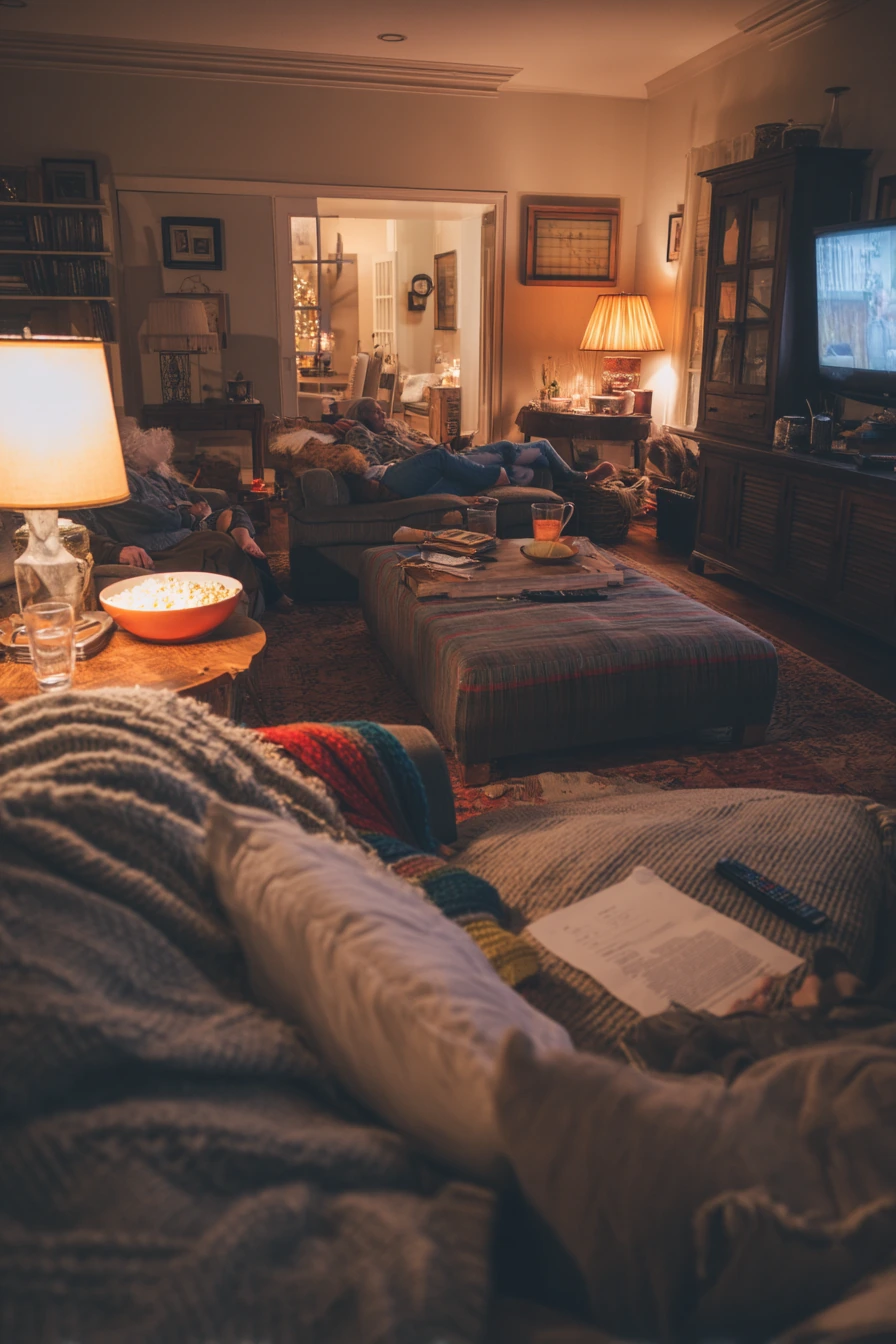 Family Movie Night in a Cozy Country Den