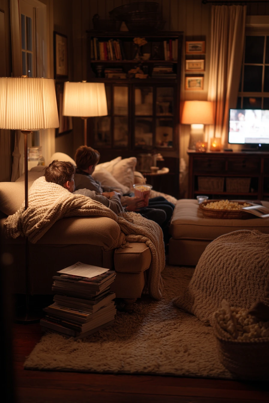 Family Movie Night in a Cozy Country Den