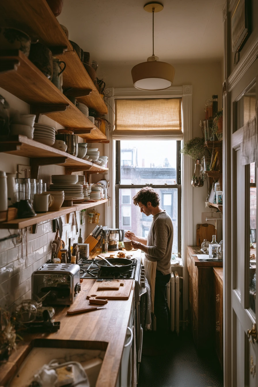 Small Galley Kitchen, Morning Coffee Ritual