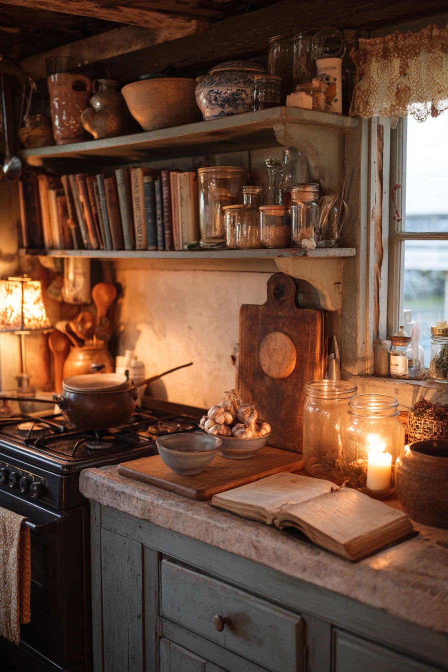 Moody Cottage Kitchen with Evening Cooking