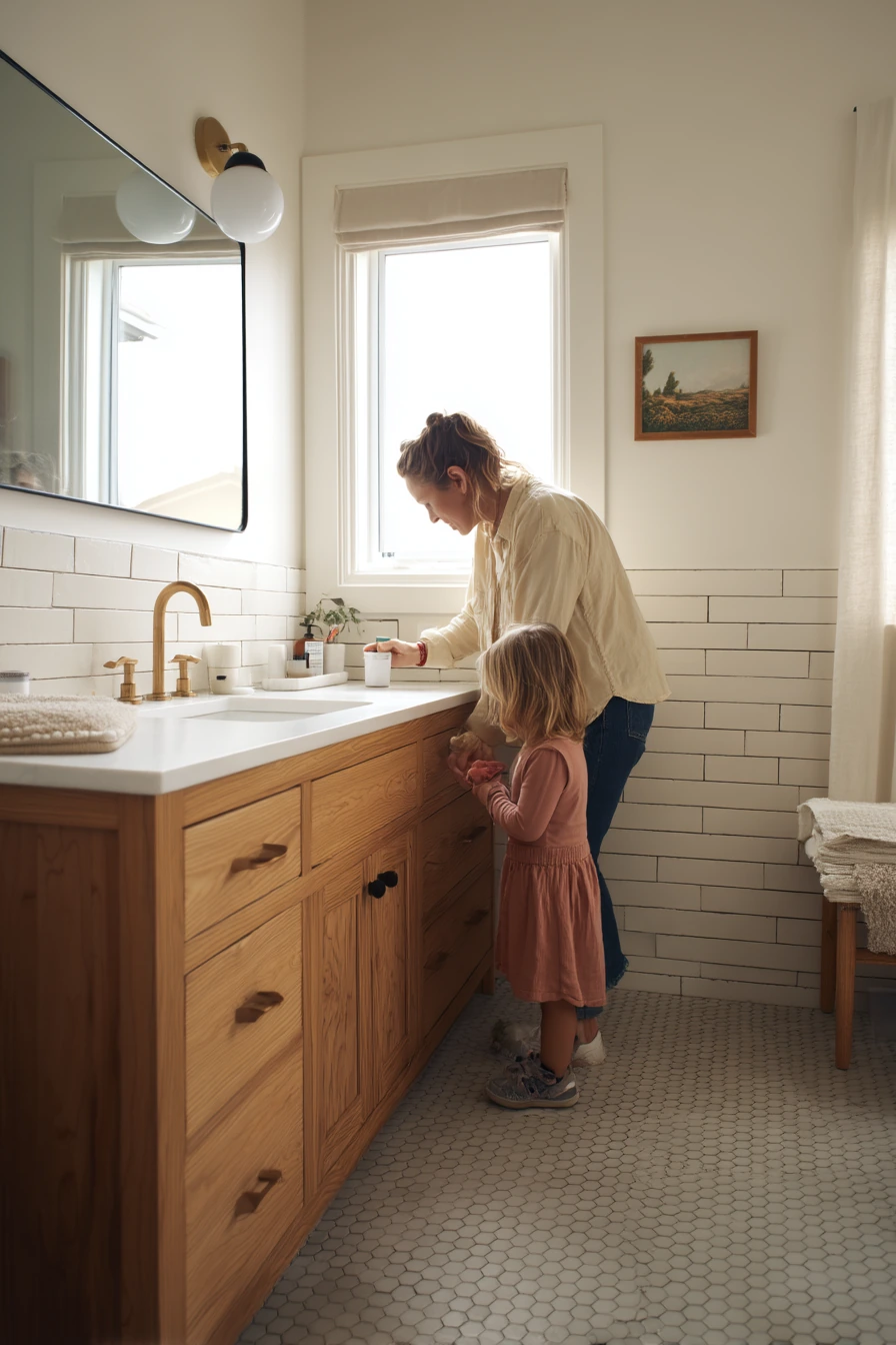 Family Craftsman Bath with Morning Routine